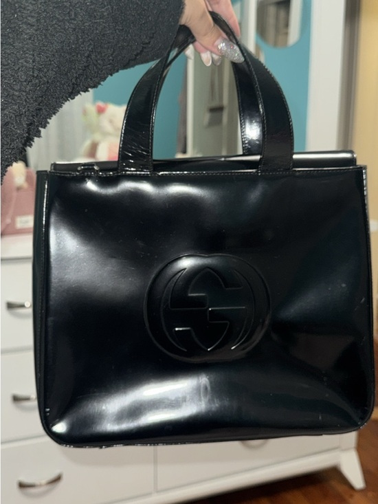 Gucci Handbags - Gucci Black Patent Leather Embossed Logo Satchel